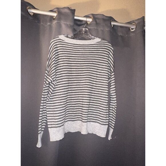 EILEEN FISHER Sweater Tencel Wool Alpaca Grey Black  Stripe Small - Picture 3 of 3